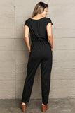 Boat Neck Short Sleeve Jumpsuit with Pockets - Trendsi - Flyclothing LLC