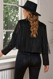 Fringe Trim Lapel Collar Cropped Blazer - Trendsi - Flyclothing LLC
