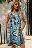 Printed Round Neck Sleeveless Dress with Pockets - Trendsi - Flyclothing LLC