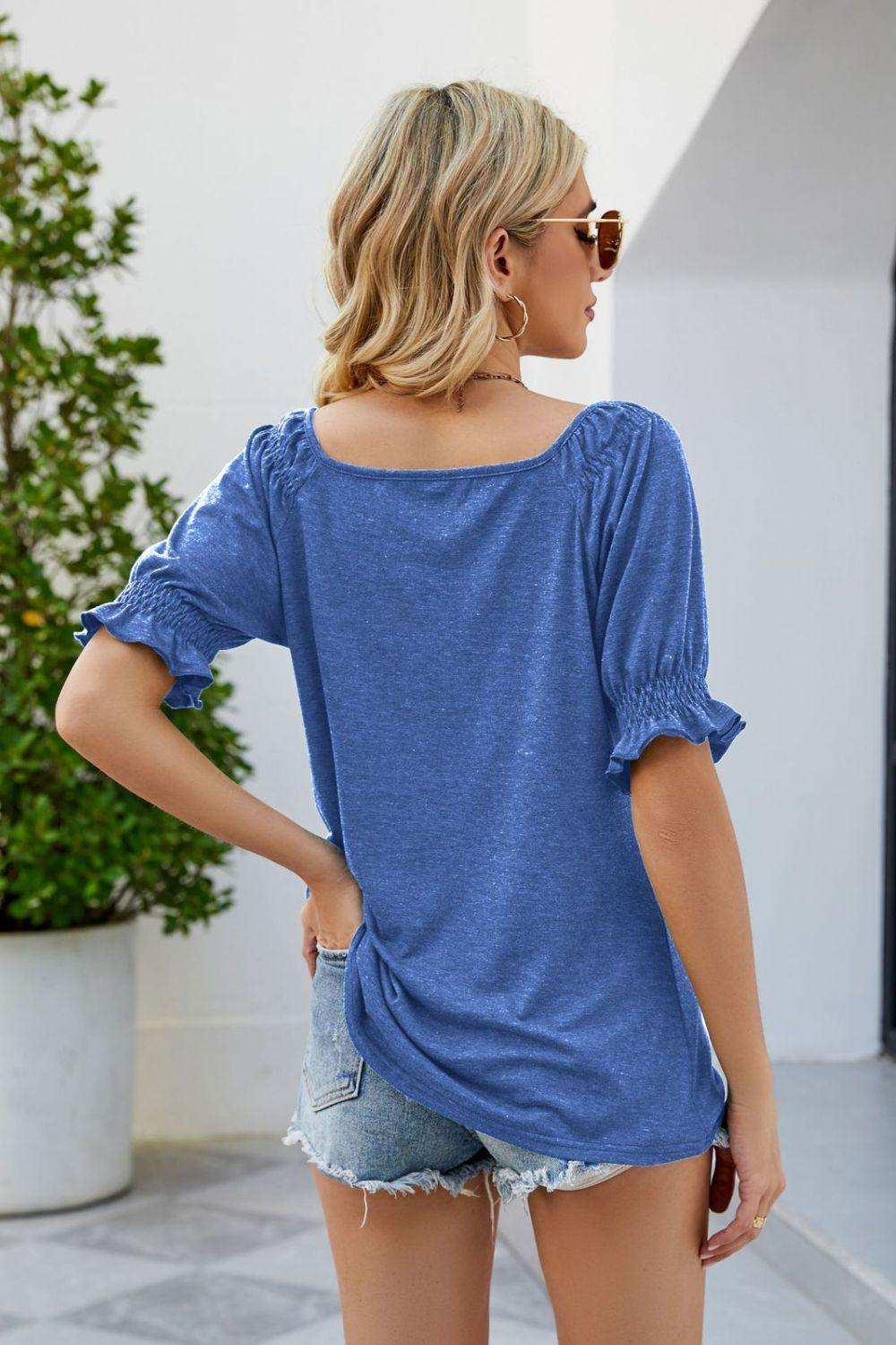 Short Flounce Sleeve Top - Trendsi - Flyclothing LLC