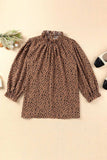 Animal Print Ruffle Collar Flounce Sleeve Blouse - Trendsi - Flyclothing LLC