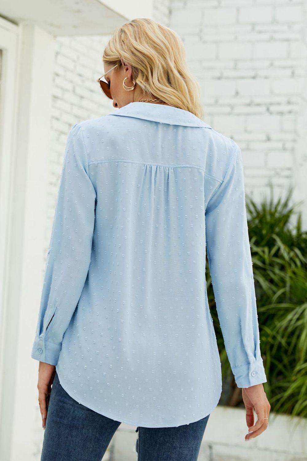 Swiss Dot Johnny Collar Blouse - Trendsi - Flyclothing LLC