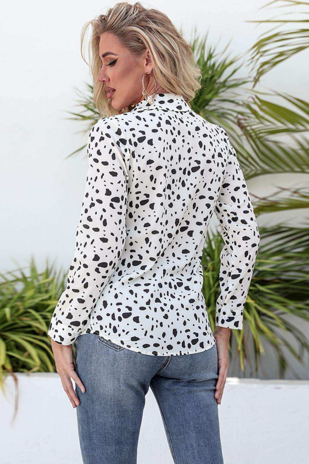 Animal Print Curved Hem Button-Up Shirt - Trendsi - Flyclothing LLC