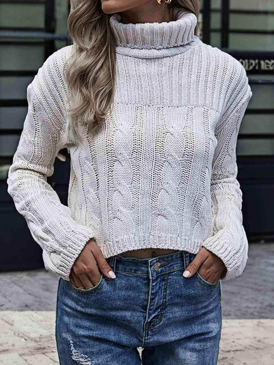 Cable-Knit Turtleneck Sweater - Trendsi - Flyclothing LLC
