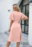 Tie Waist Flutter Sleeve Surplice Dress - Trendsi - Flyclothing LLC