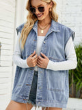Collared Neck Sleeveless Denim Top with Pockets - Trendsi - Flyclothing LLC