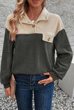 Color Block Quarter Button Dropped Shoulder Sweatshirt - Trendsi - Flyclothing LLC
