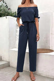 Off-Shoulder Tie Cuff Jumpsuit with Pockets - Trendsi - Flyclothing LLC
