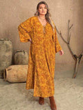 Plus Size Printed Slit Long Sleeve Dress - Trendsi - Flyclothing LLC