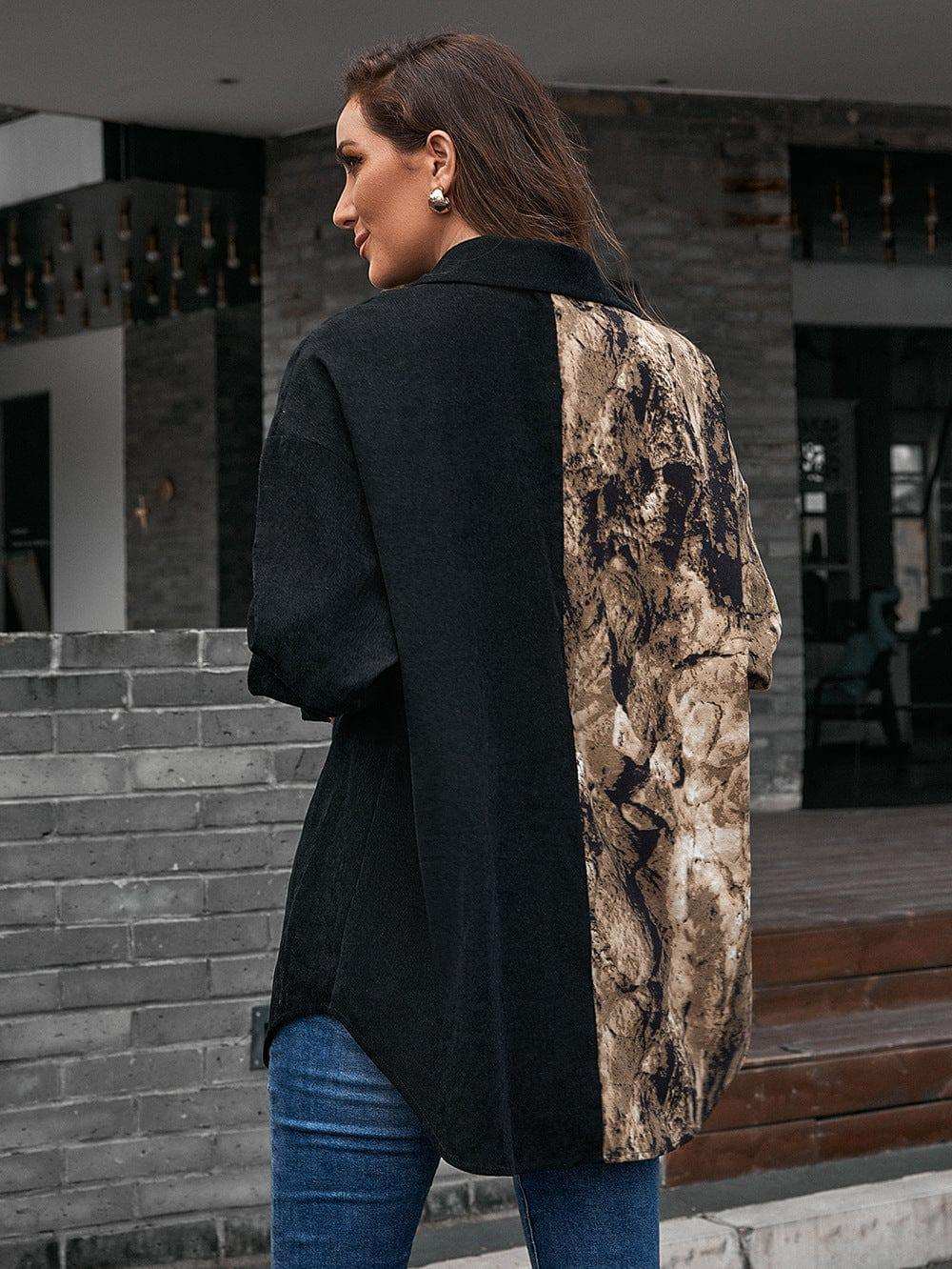 Collared Neck Contrast Color Dropped Shoulder Shirt - Trendsi - Flyclothing LLC