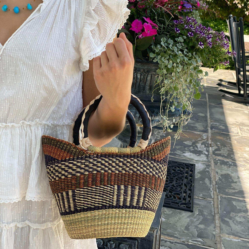 Bolga Tote, Neutrals with Leather Handle - 14-inch - Gitzell - Flyclothing LLC