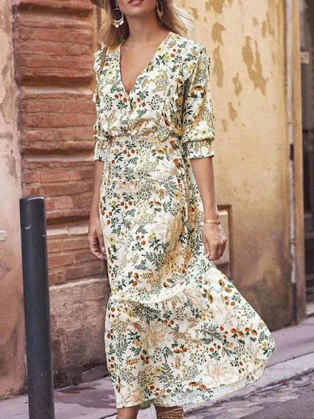 Floral Cutout Flounce Sleeve Dress - Trendsi - Flyclothing LLC