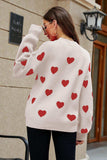 Heart Pattern Lantern Sleeve Round Neck Tunic Sweater - Trendsi - Flyclothing LLC