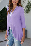 Open Front Three-Quarter Sleeve Cardigan - Trendsi - Flyclothing LLC