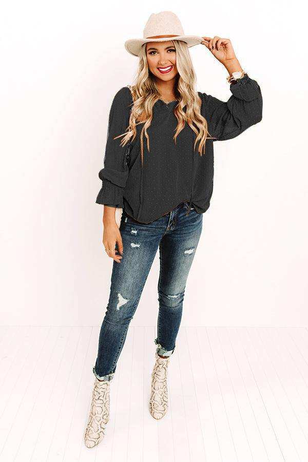 Swiss Dot Tie Neck Flounce Sleeve Blouse - Trendsi - Flyclothing LLC