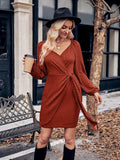 Asymmetrical Surplice Puff Sleeve Mini Dress - Trendsi - Flyclothing LLC