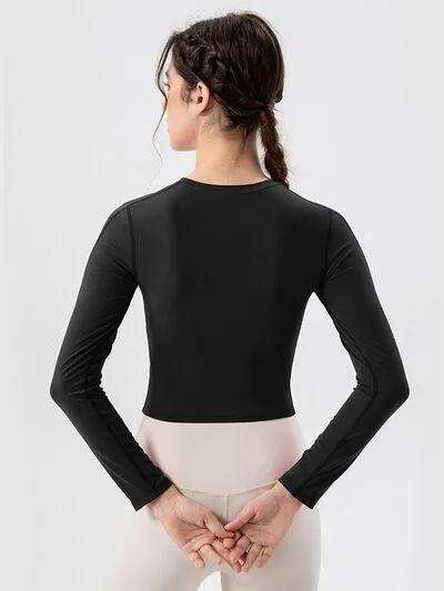 Round Neck Long Sleeve Active T-Shirt - Trendsi - Flyclothing LLC