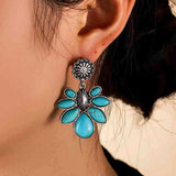 Artificial Turquoise Flower Earrings - Trendsi - Flyclothing LLC