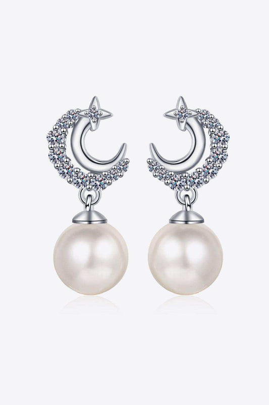 Moissanite Pearl Drop Earrings - Trendsi - Flyclothing LLC