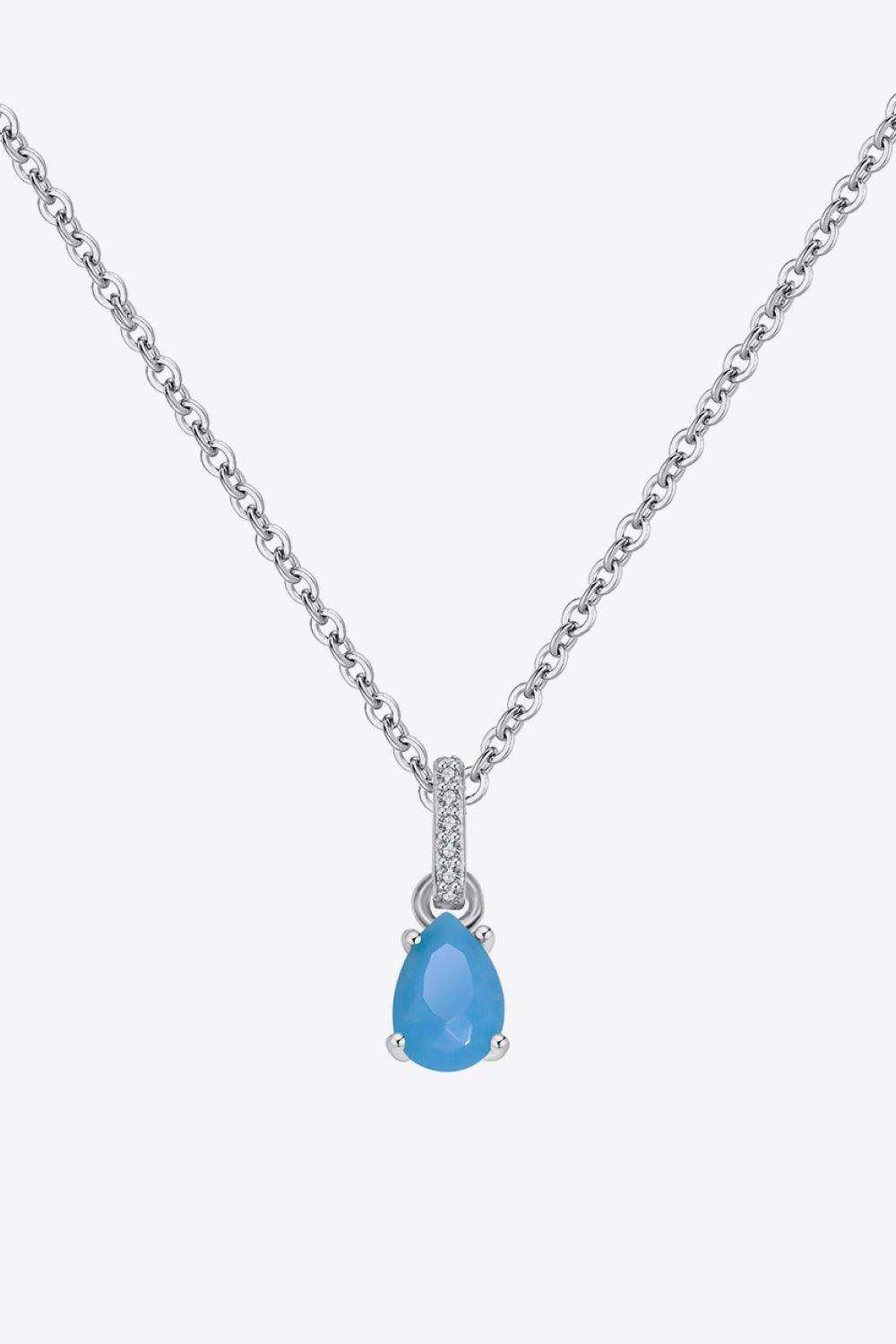 Teardrop Turquoise 4-Prong Pendant Necklace - Trendsi - Flyclothing LLC