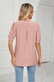 Eyelet Short Puff Sleeve Notched Neck Top - Trendsi - Flyclothing LLC