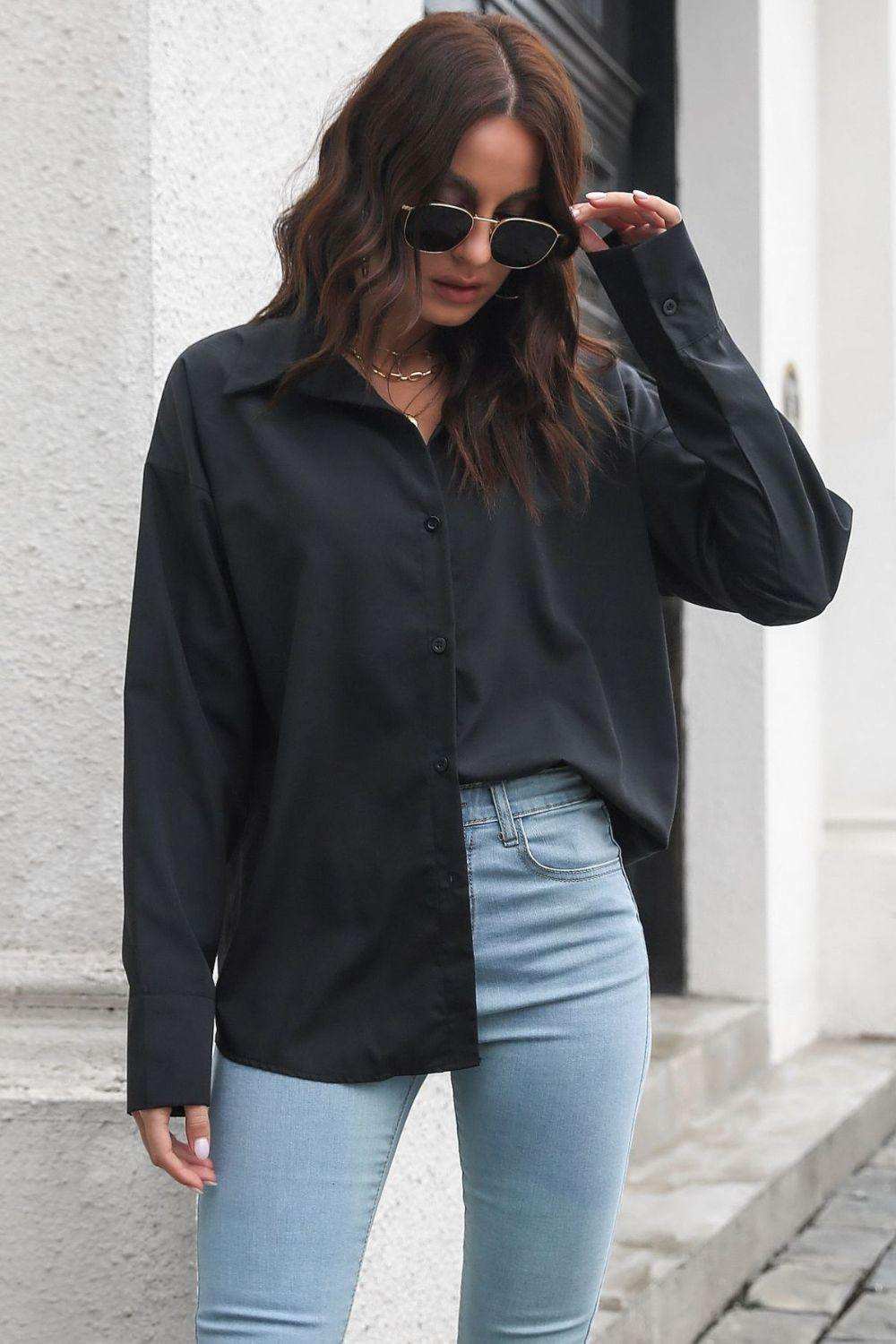 Dropped Shoulder Longline Shirt - Trendsi - Flyclothing LLC