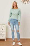 Boat Neck Lantern Sleeve Blouse - Trendsi - Flyclothing LLC