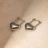 Stainless Steel Heart Lock Drop Earrings - Trendsi - Flyclothing LLC