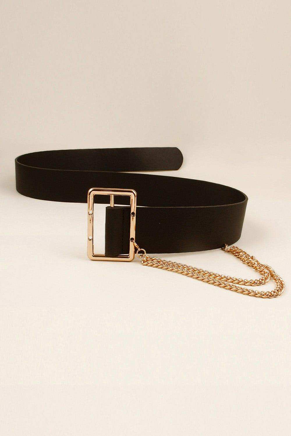 PU Leather Wide Belt with Chain - Trendsi - Flyclothing LLC