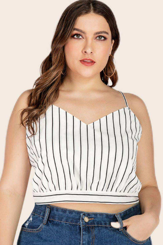 Plus Size Striped Tie-Back Cropped Cami - Trendsi - Flyclothing LLC