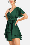 Surplice Neck Flutter Sleeve Dress - Trendsi - Flyclothing LLC