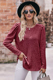 Round Neck Puff Sleeve Ribbed Top - Trendsi - Flyclothing LLC