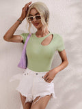 Cutout Round Neck Short Sleeve Knit Top - Trendsi - Flyclothing LLC