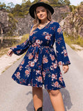 Plus Size V-Neck Long Sleeve Dress - Trendsi - Flyclothing LLC