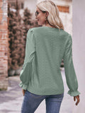 Eyelet V-Neck Flounce Sleeve Blouse - Trendsi - Flyclothing LLC