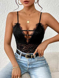 Lace Plunge Spaghetti Strap Bodysuit - Trendsi - Flyclothing LLC