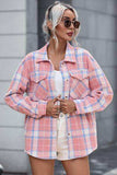 Plaid Pocketed Collared Neck Button Up Jacket - Trendsi - Flyclothing LLC