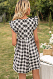 Plaid Butterfly Sleeve Deep V Dress - Trendsi - Flyclothing LLC