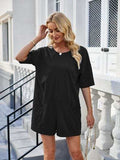 Backless Pocketed Round Neck Half Sleeve Romper - Trendsi - Flyclothing LLC