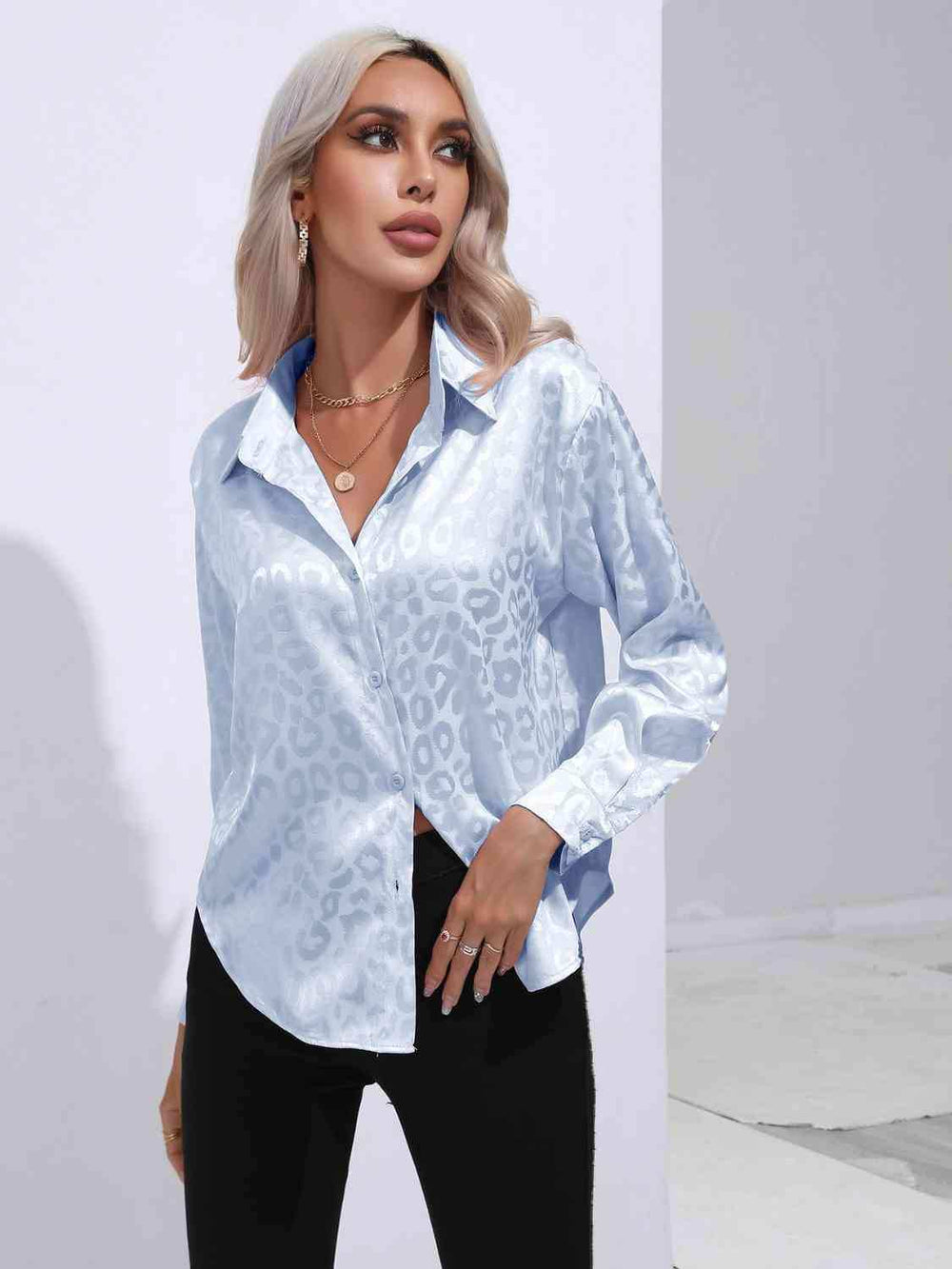 Printed Collared Neck Buttoned Shirt - Trendsi - Flyclothing LLC