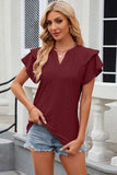 Eyelet Notched Short Sleeve T-Shirt - Trendsi - Flyclothing LLC