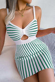 Striped Cutout Spaghetti Strap Knit Dress - Trendsi - Flyclothing LLC