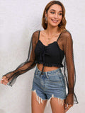 Drawstring Flounce Sleeve Cropped Top - Trendsi - Flyclothing LLC