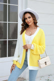 Open Front Contrast Color Balloon Sleeve Cardigan - Trendsi - Flyclothing LLC