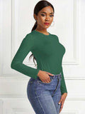 Round Neck Long Sleeve Bodysuit - Trendsi - Flyclothing LLC