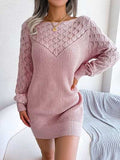 Openwork Boat Neck Sweater Dress - Trendsi - Flyclothing LLC