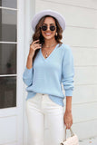 Ribbed V-Neck Dropped Shoulder Knit Top - Trendsi - Flyclothing LLC