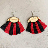 Fringe Detail Football Shape Wooden Dangle Earrings - Trendsi - Flyclothing LLC