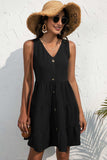 Decorative Button V-Neck Tiered Sleeveless Dress - Trendsi - Flyclothing LLC
