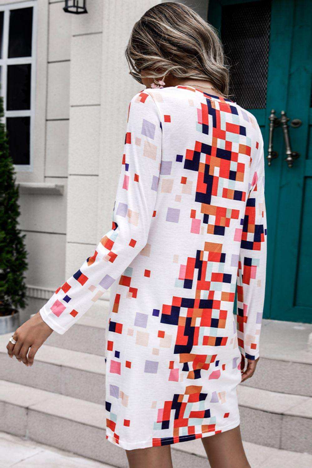 Rainbow Checker Twisted Long Sleeve Dress - Trendsi - Flyclothing LLC